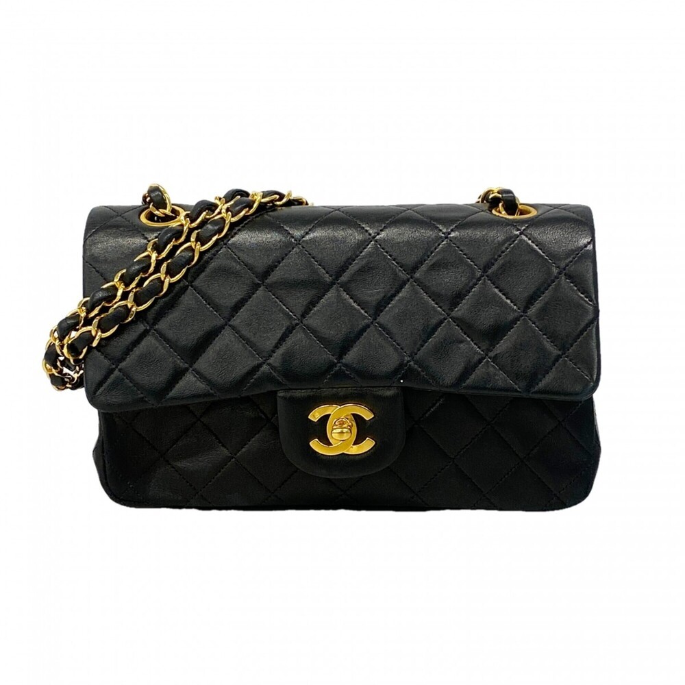Chanel Matelassé Shoulder Bag, Double Flap, Chain, Lambskin, Black, Women's, ...